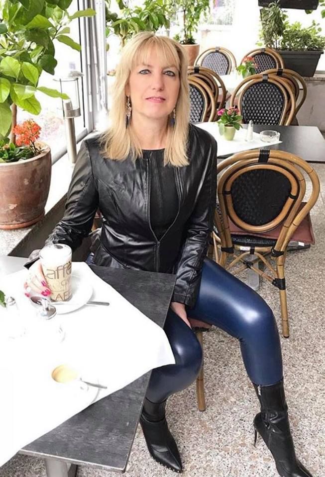 don storck add photo older women in leather pants