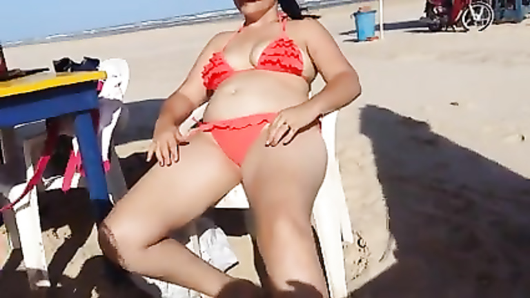 Red Bikini Bbw On The Beach Porn legs masterbates