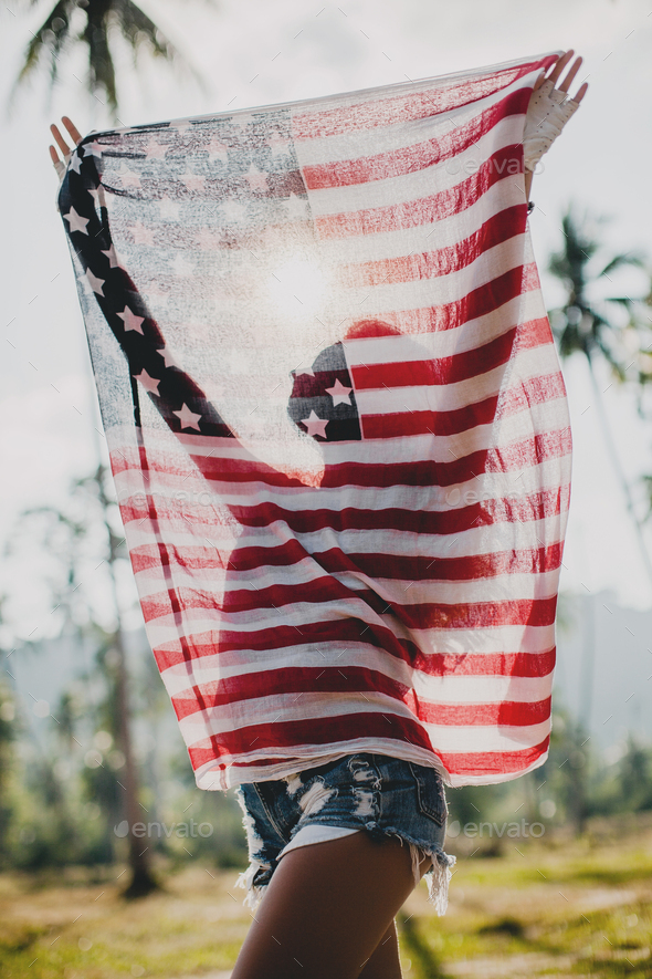 Best of Hot girl holding american flag