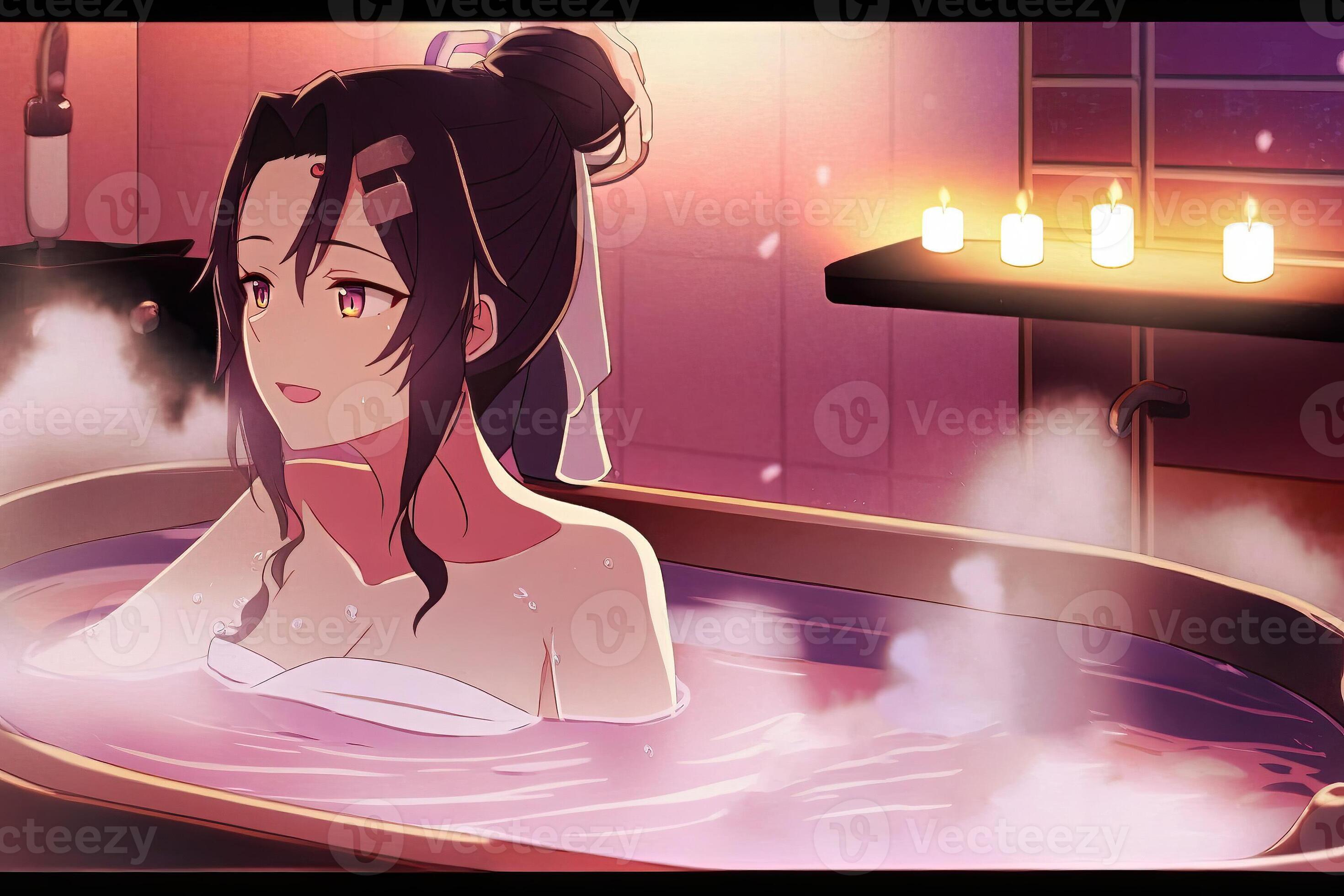 anime girls bathing