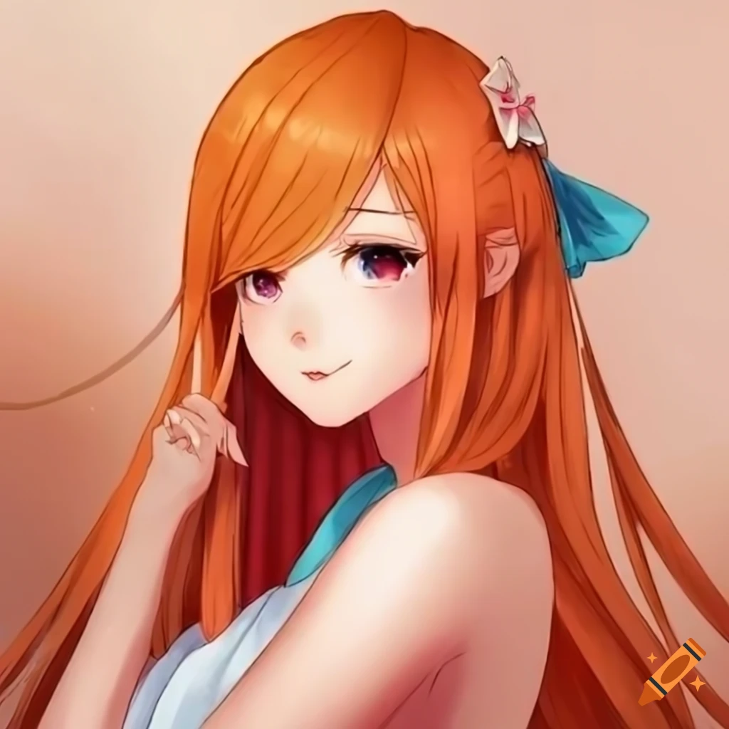 anime girl with long orange hair