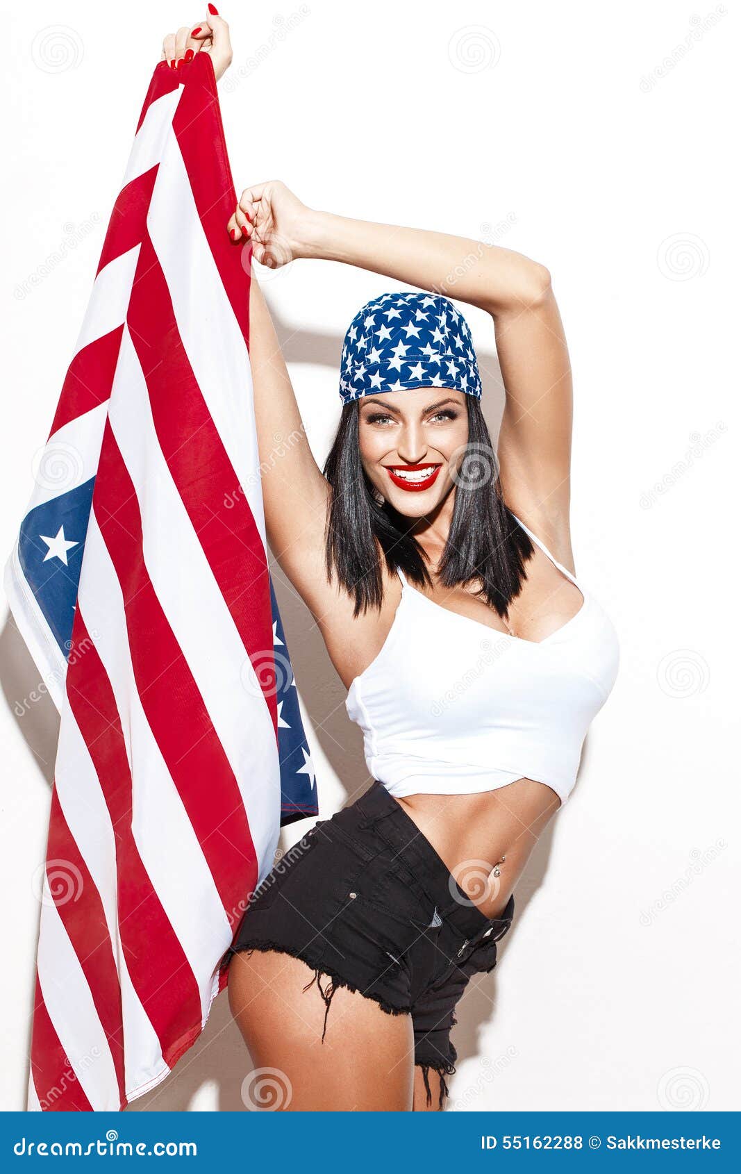 hot girl holding american flag