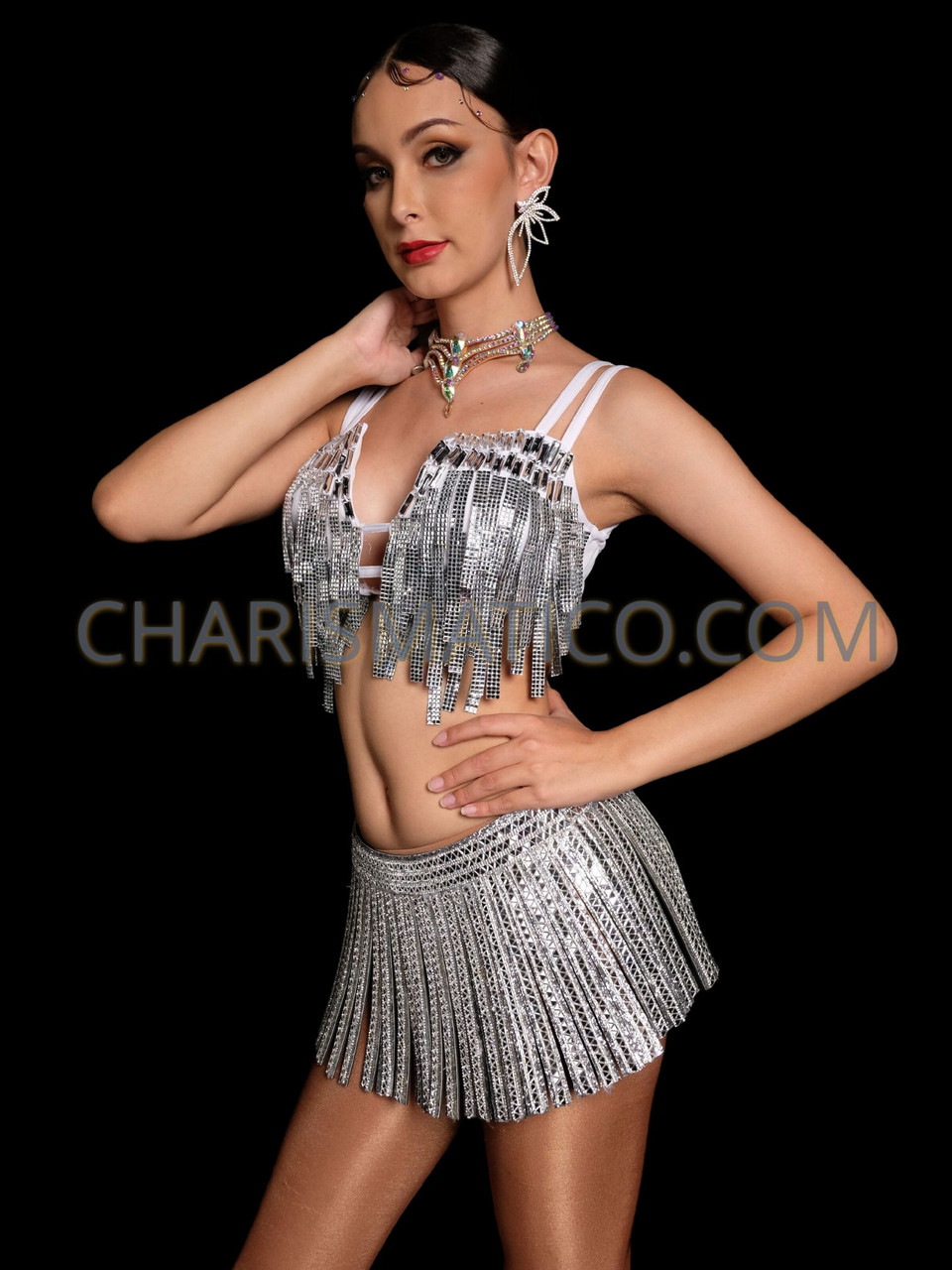 Rhinestone Bra And Skirt Set cup women