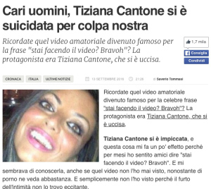 colleen santiago recommends Tiziana Cantone Video Porno