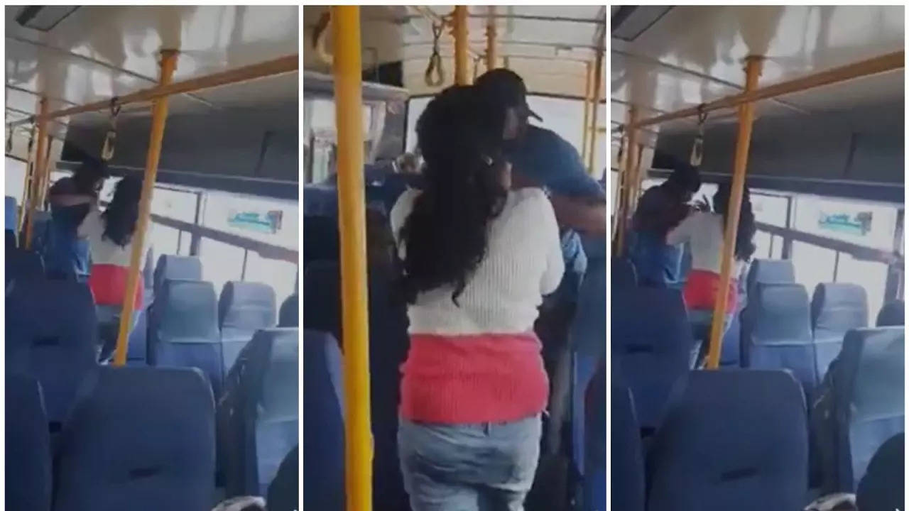 touch woman in bus